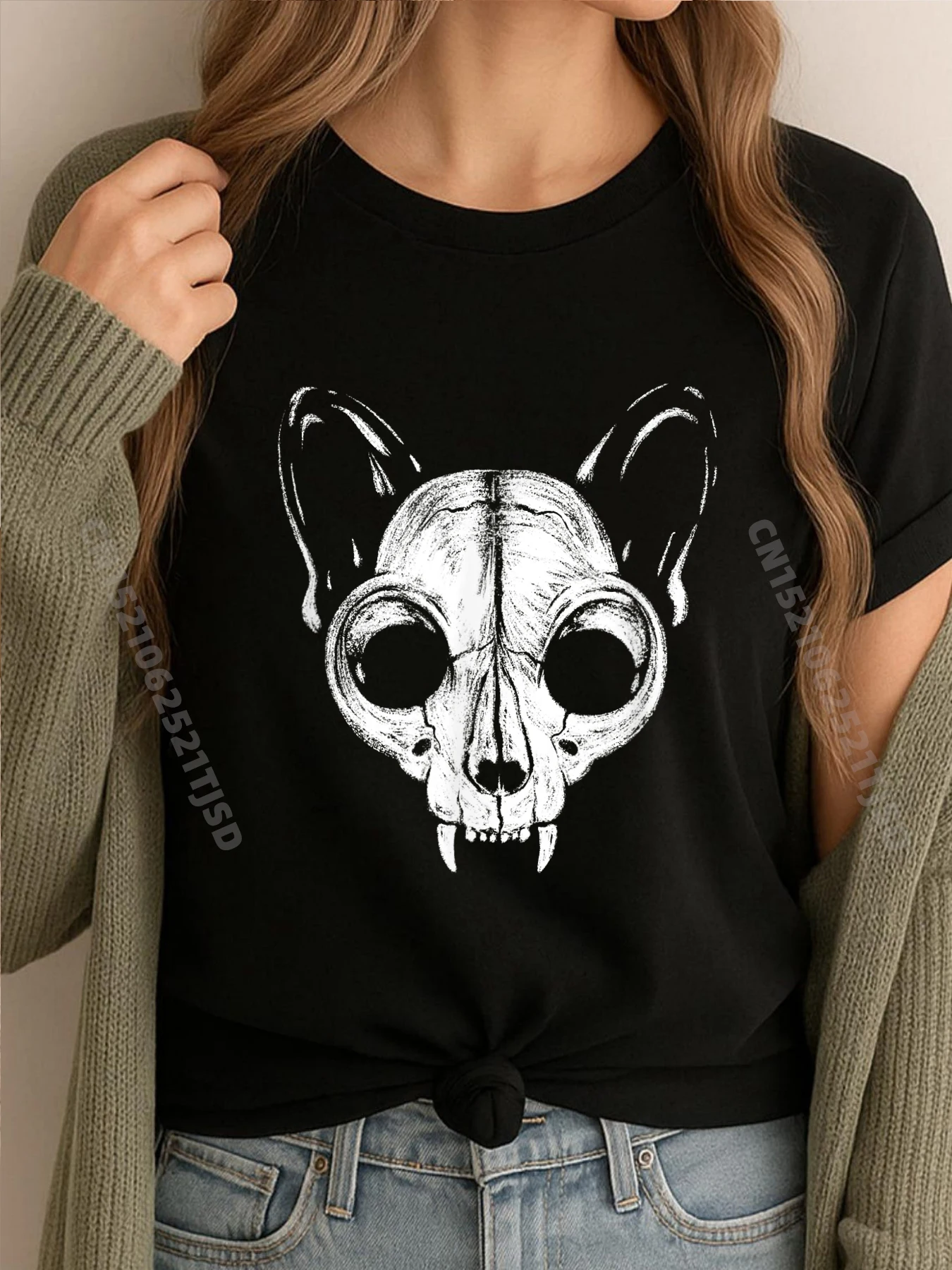 

Забавный страшный жуткий кот, кошачий череп, скелет, Хэллоуин, уличная одежда в стиле хип-хоп, одежда на День Святого Валентина