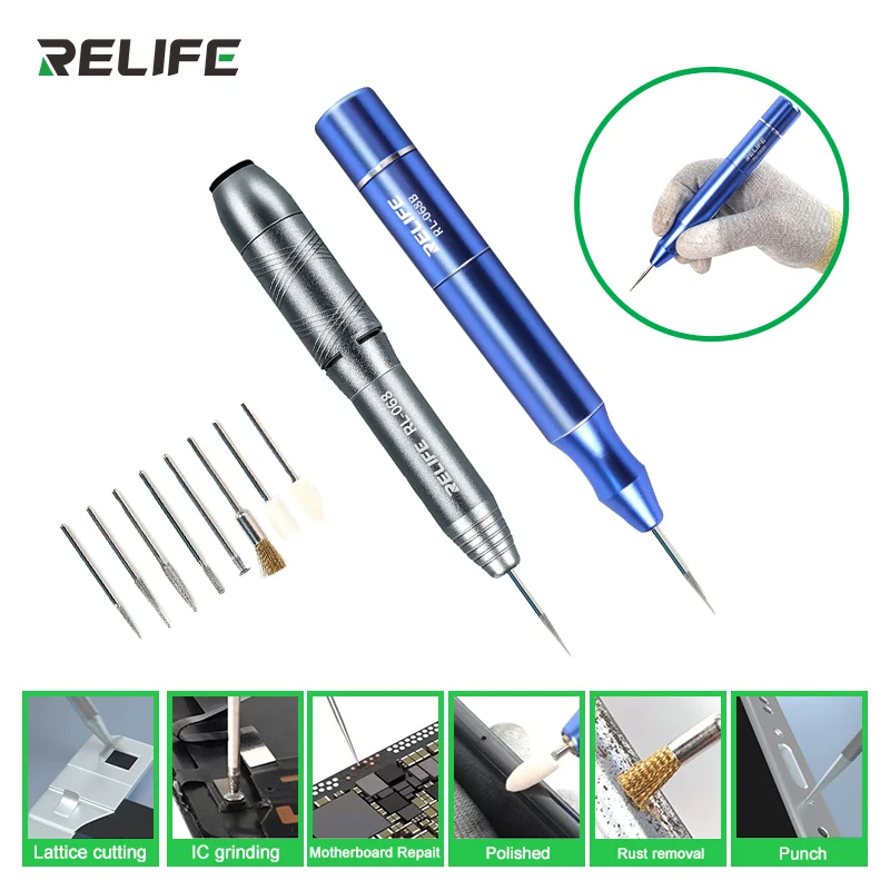 RELIFE RL-068 6-speed Power Einstellung Mini Polieren Stift für CPU und Mainboard Reparatur Bildschirm Polieren mit 8 Schleifen köpfe