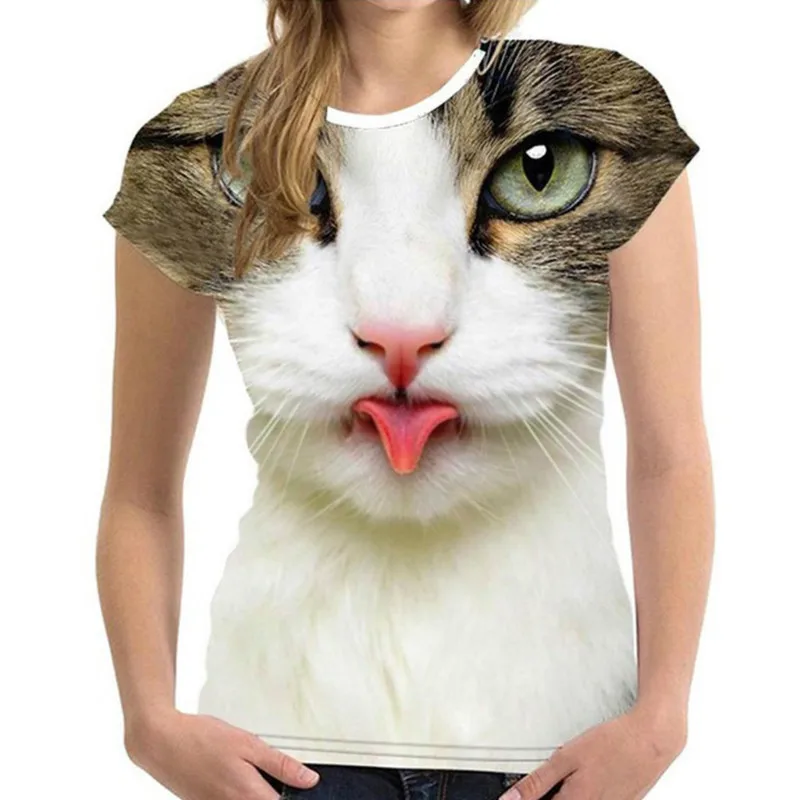 Fashion Women T Shirts 3D Cat Print Tops Summer Famale T-Shirts Animal Harajuku Tees O-Neck 2022 Short Sleeves Oversized Clothes