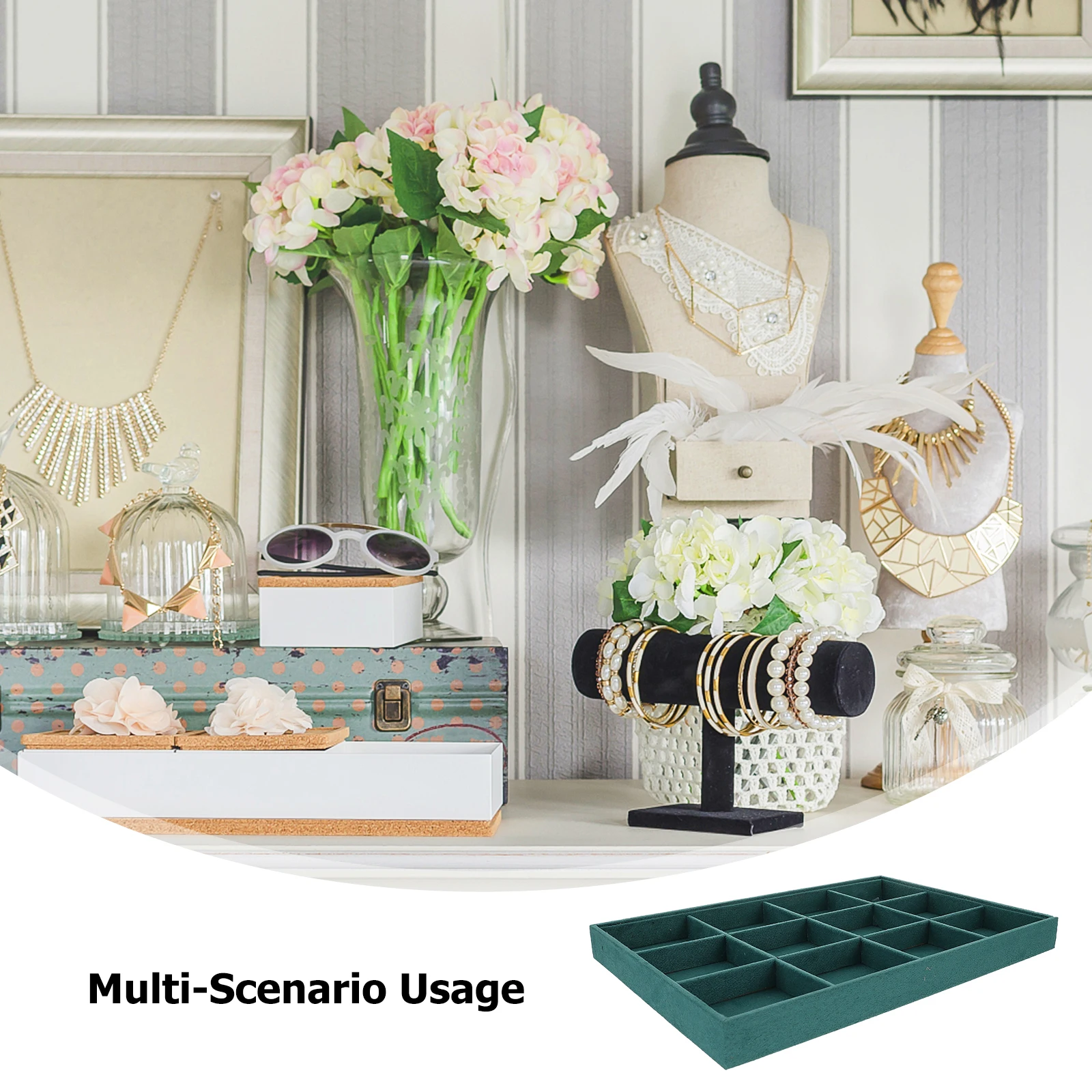 

1Pcs Velour Jewelry Storage Tray Elegant Multi-Grid Design Compact Lightweight Case for Necklace Bracelet Earring Collection