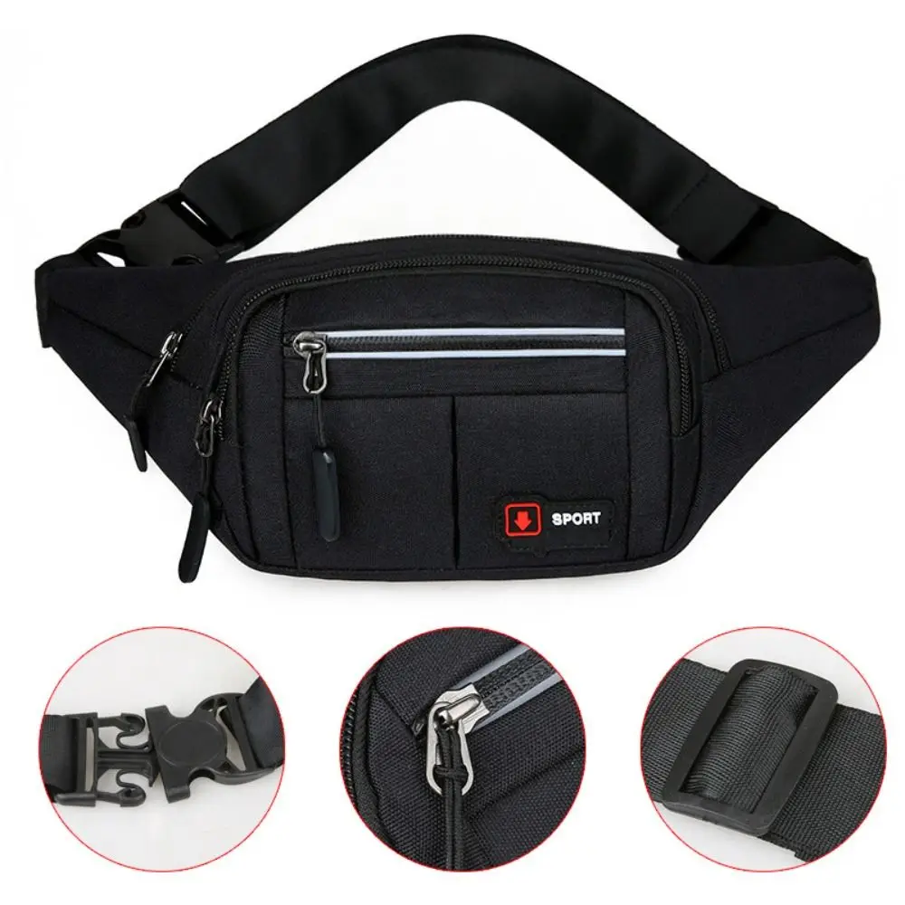 Bolsa de cintura masculina de grande capacidade, alça de ombro ajustável, leve, esportiva, crossbody, nylon com faixa reflexiva, bolsa de peito