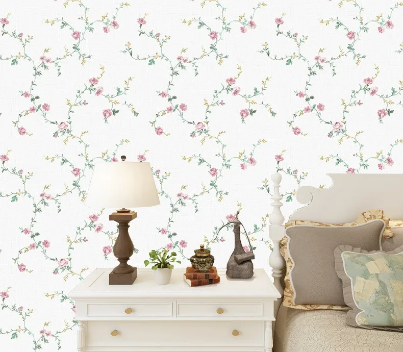 Europen Pastoral Style Little Flowers Non-woven Wallpaper Bedroom Living Room Decoration Wall Paper Roll Hom Blue Pink White