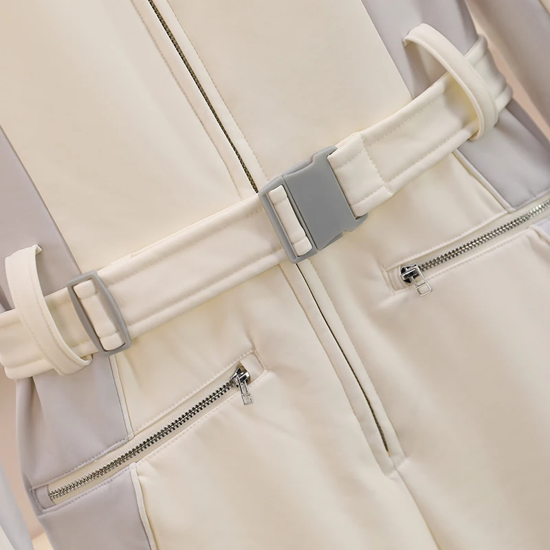 Faionable contraste cor fce forrado cintura cinching gola casual macacão de cintura alta calças femininas quentes 2025 inverno