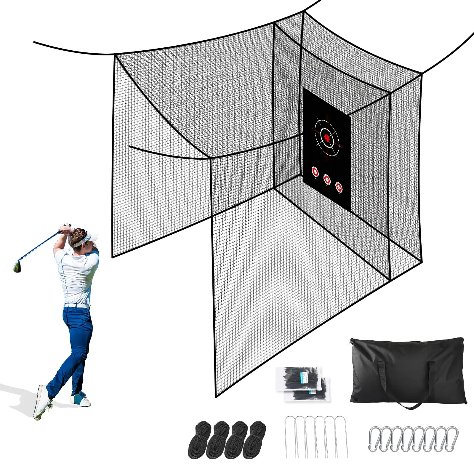 10X10x10ft Golf cage net Heavy duty practice net with target cloth for golf or baseball cage net T (frame not included)