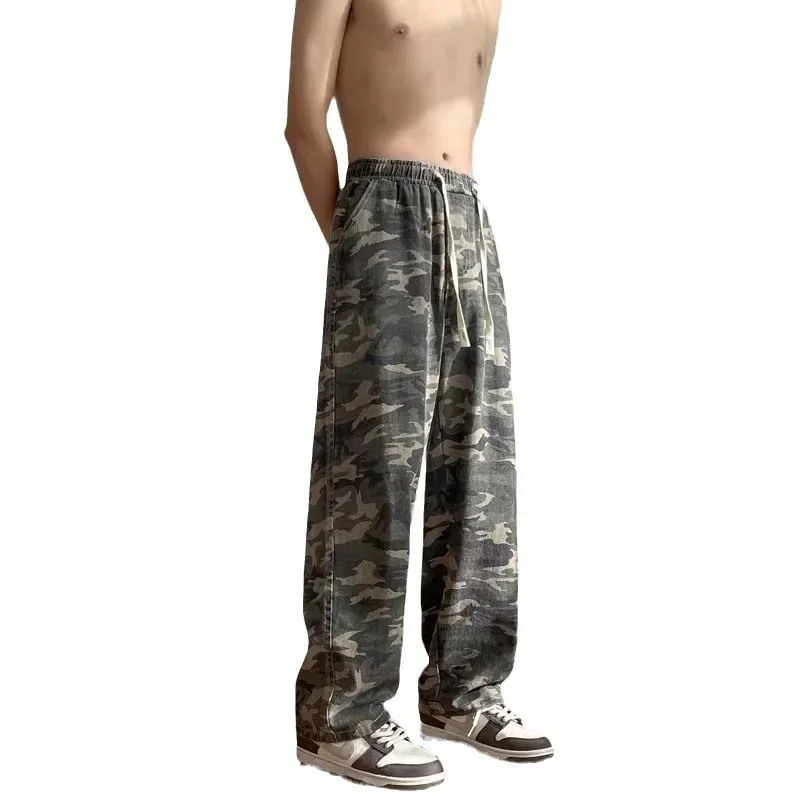 Calças camufladas dos homens sweatpants calças de perna larga calças jeans casuais denim calças táticas carga camo calças hiphop