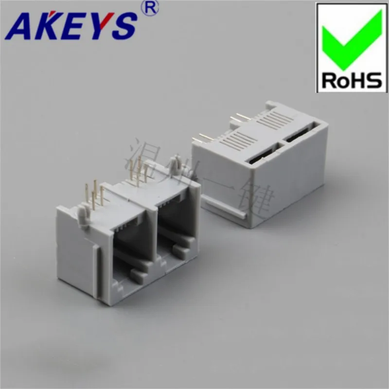 10pcs 5521-2 conjoined-6P4C-with edge-90 degrees-gray-RJ11RJ45 5224 Network socket horizontal plug