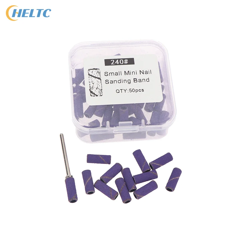 50PCS 240# Mini   Tapered Nail Sanding Bands With Metal Mandrel, Purple 240 Fine Grit Sanding Bands For Nail Drill Manicure