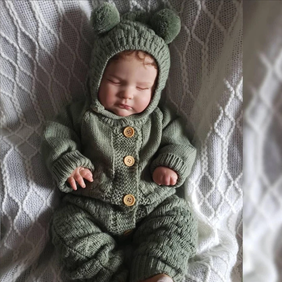 BZDOLL 60 CM Reborn Weiche Vinyl Schlafende Jungen-Babypuppe 3D Hellbeige für Kinder mit Gefäßnähten Stoffkörper Wie Echtes Baby Geschenk