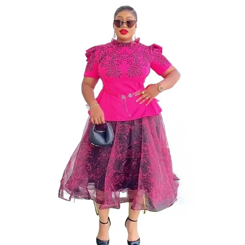 

African Dresses for Women 2PCS Sets Tops And Skirts Suits Dashiki Ankara Print Outfits Plus Size Turkey Wedding Party Dress 2025