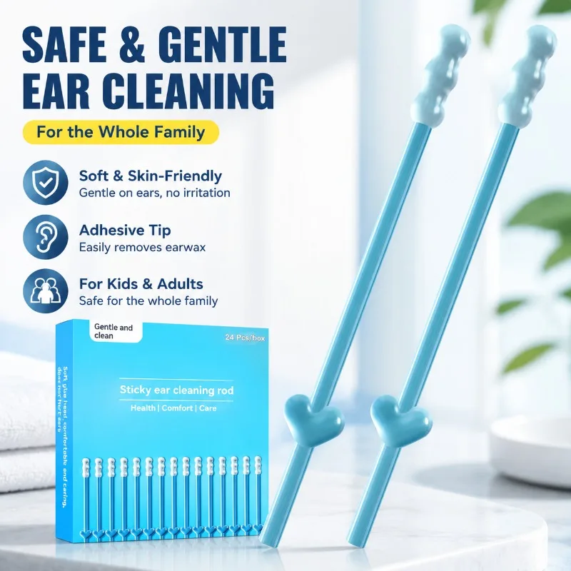 

Disposable Silicone Ear Wax Remover 24 Pcs/Box Adhesive Ear Picks Sticky Earpicks S/L Reusable for Kids & Adults Ear Cleaner