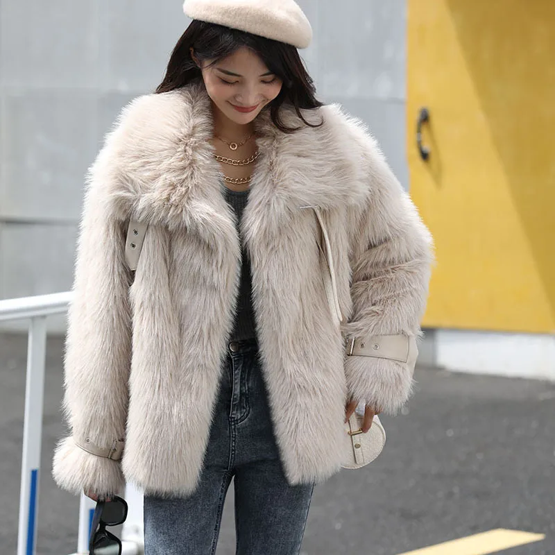 Imitação de pele de raposa pele do falso moda feminina 2025 novo grosso casaco de pele de inverno falso casaco de pele de raposa lapela lazer casaco de pele feminina para h429