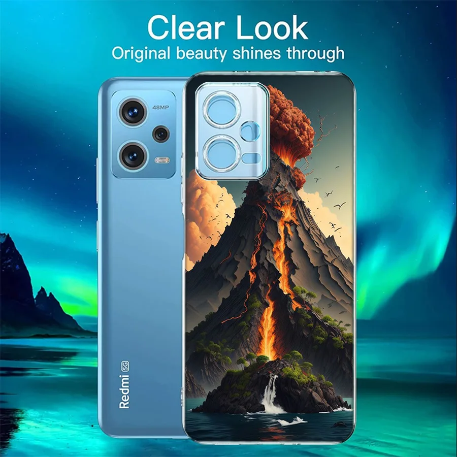 Volcanic Eruption Cover Case For Xiaomi Redmi Note 12S 12 11 Pro Plus 11T 11S 10 5G 10S 9 9T 9S 8 8T 7 5A Pro TPU Phone Clear Lu