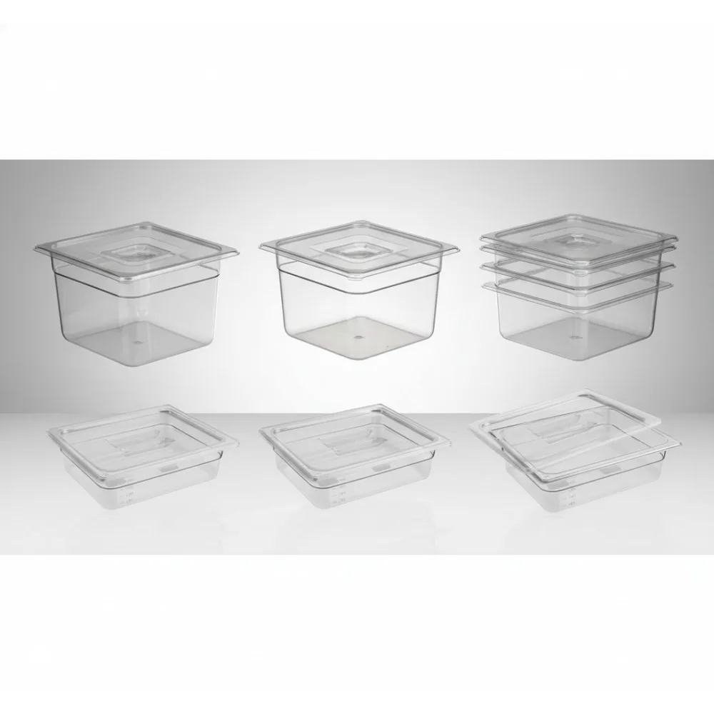 

6 Pack 1/2 Size 4'' Deep Clear Food Pans with Lids, Stackable Polycarbonate Storage Containers for Restaurants and Home Kitchens