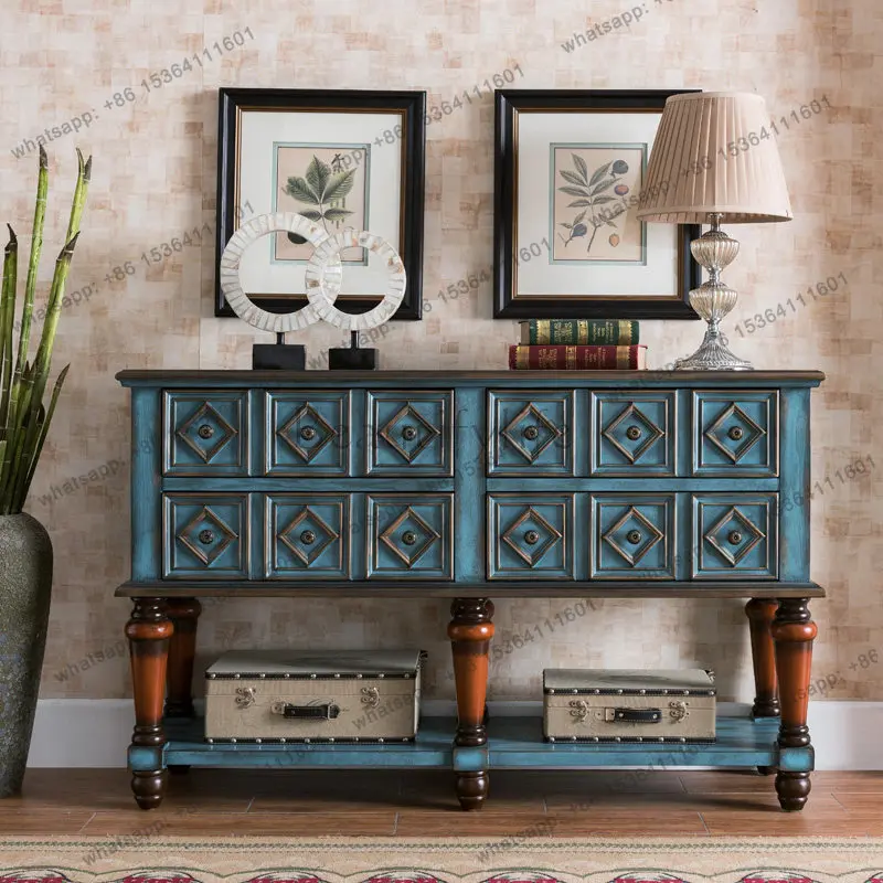 

yj15 European American rural solid wood retro old two-bucket entrance storage storage cabinet