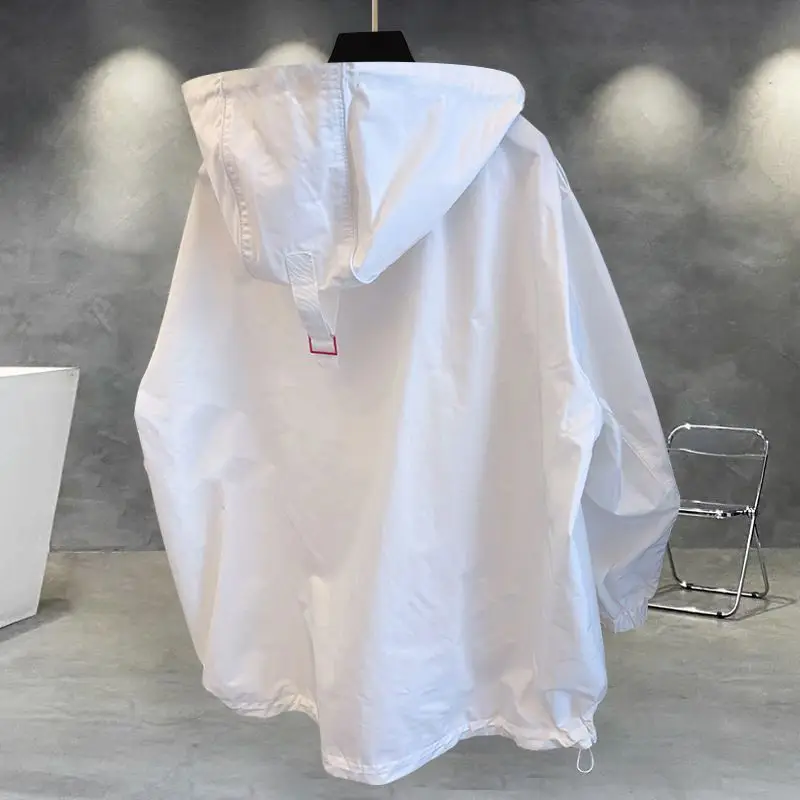 ربيع الخريف ملابس العمل جيب مقنعين سترة المرأة 2025New موضة فضفاضة عادية لون نقي خياطة سترة واقية معطف الإناث #3