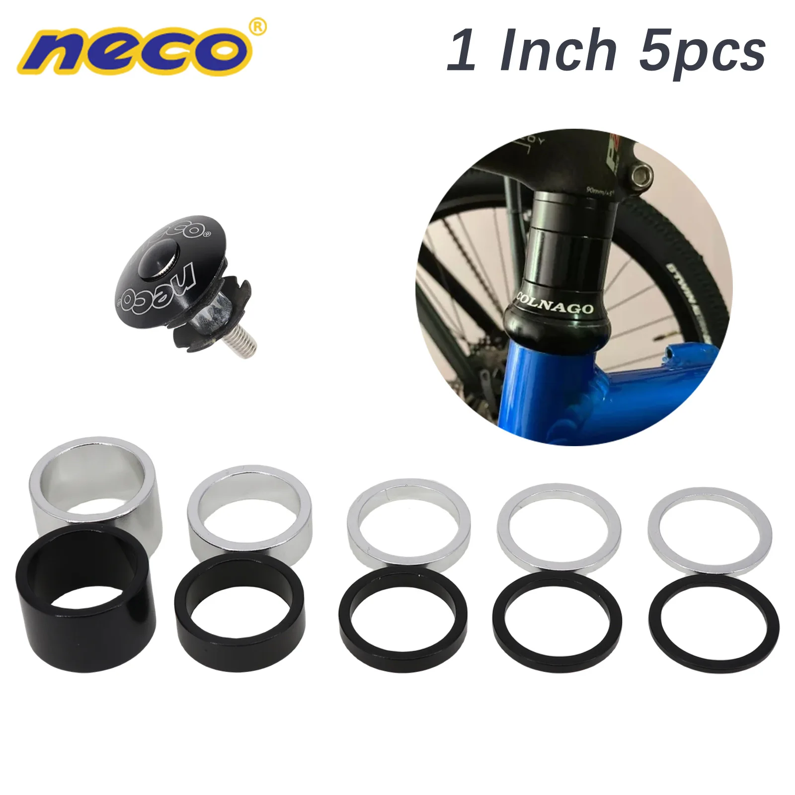 Neco-espaciador de 1 pulgada, 25,4mm, 20/10/5/3/2mm, vástago de auriculares para bicicleta, horquilla, tuerca de estrella, ajuste de cubierta antipolvo, accesorios de arandela, 5 uds.