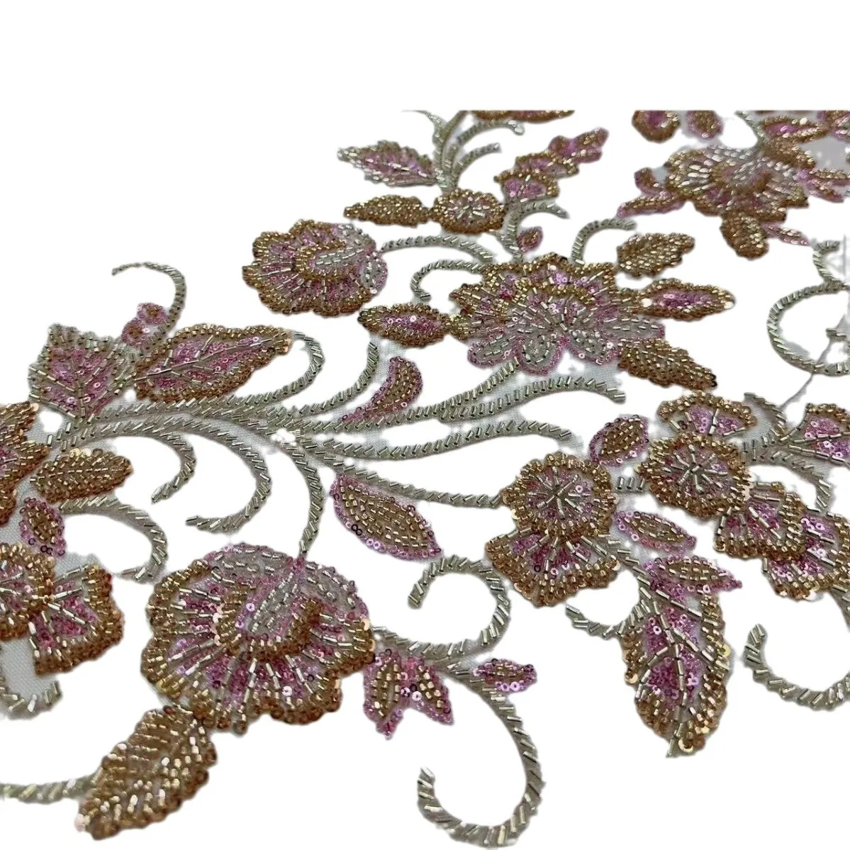 5 Yards Mesh Beaded Heavy Embroidery Sequins Flower Embroidered Cloth Dress Skirt Wedding Fabric