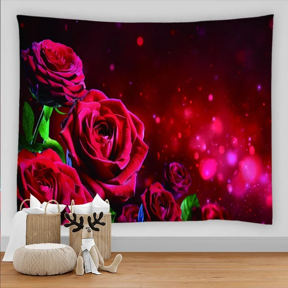 Romanticism Red Rose Tapestry 3D Flowers Wall Hanging Home Living Room Bedroom Decoration Kawaii Room Accessories Asthetic Tapiz