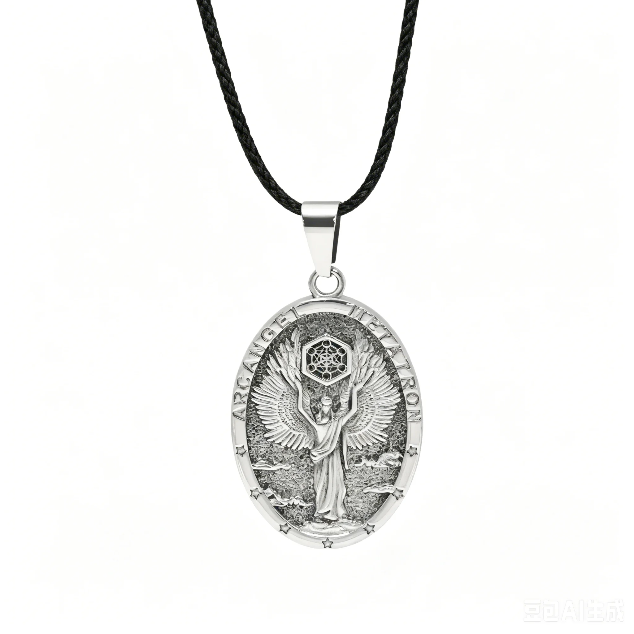 Collier Archangela Metatron en acier inoxydable, pendentif de géométrie sacrée, cube de Metatron, bijoux de protection angélique pour hommes et femmes