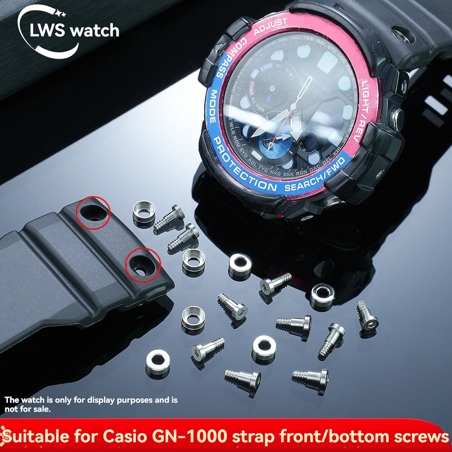 Hex screw on the front of the strap with a flathead screw on the bottom – For Casio GN-1000 Marine Series accessories