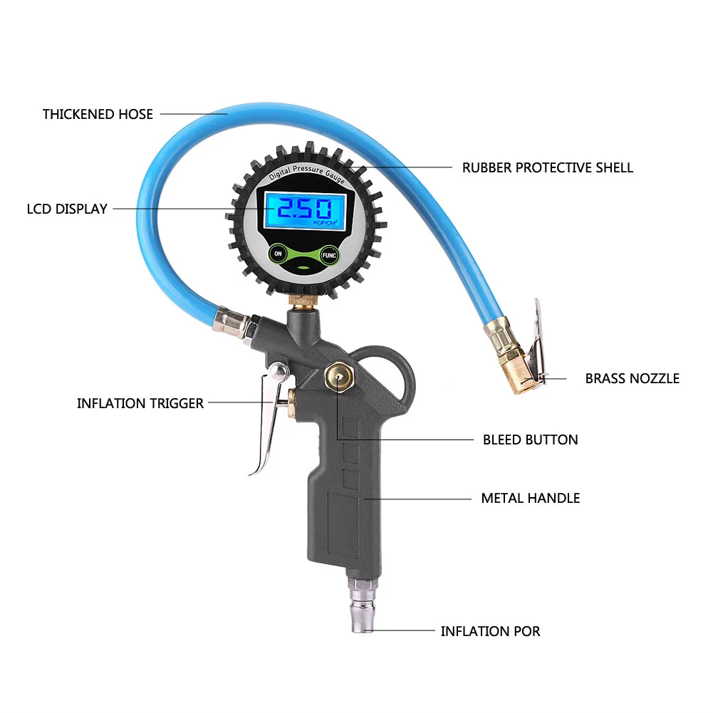 Tire Inflator Pressure Gauge Digital Tire Pressure Gauge Car Vehicle Digital Tyre Tire Air Pressure Inflator Gauge Meter Tester