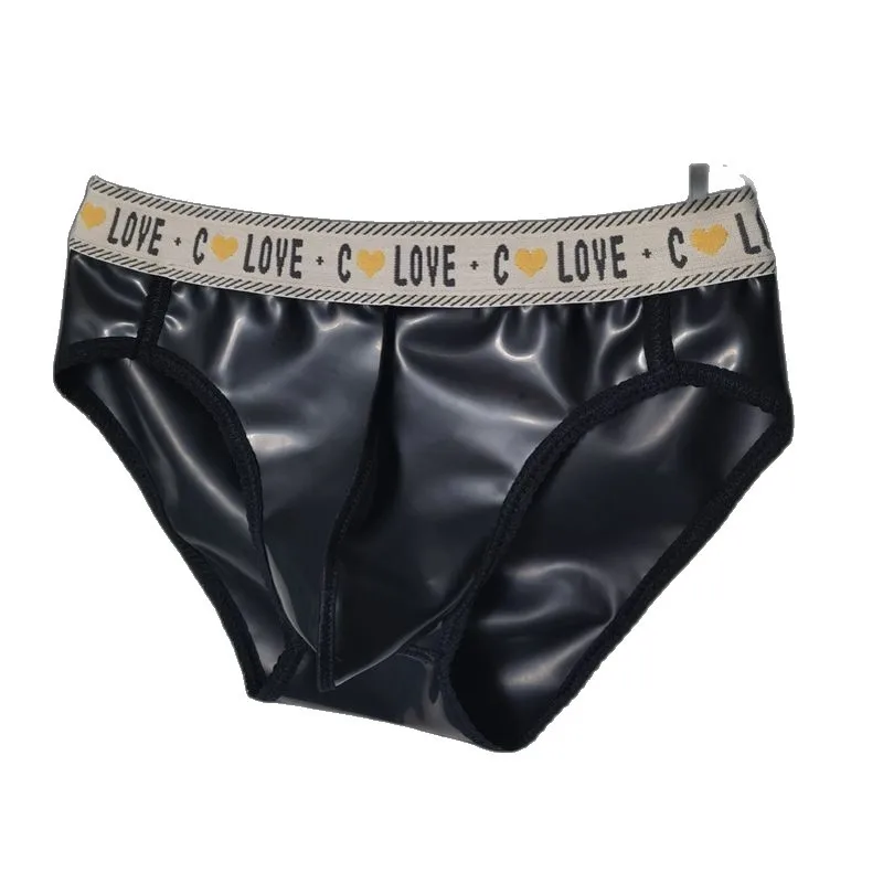 Latex Leather Briefs for Men U Convex Pouch  Underwear Gays Sexy Underpants Sissy Low Waist Translucent Scrotum Bulge Knickers