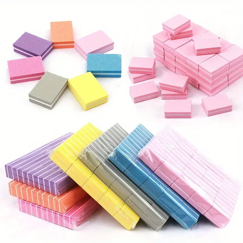 50Pcs Mini Nail Polishing Sponge Double-Sided Small Square Tofu Blocks for Nail Repair And Polishing
