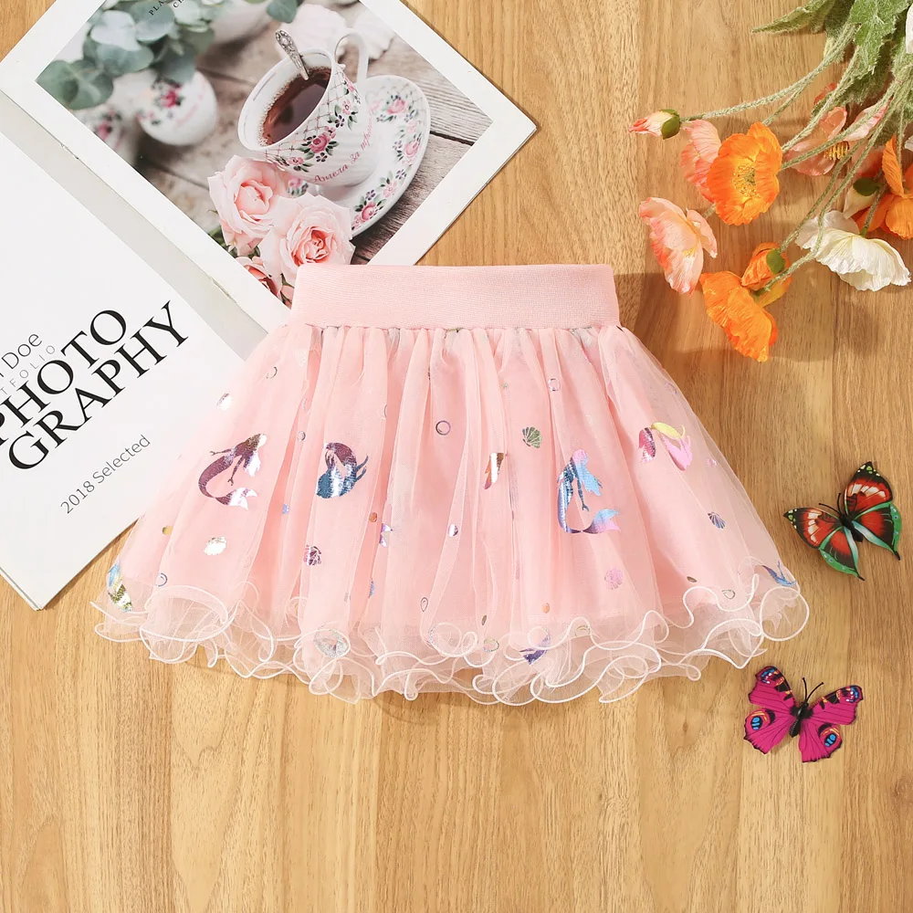 Baby Girl Summer Mermaid Sequin Gauze Half Skirt Baby Girl Korean Version Fashionable Short Skirt