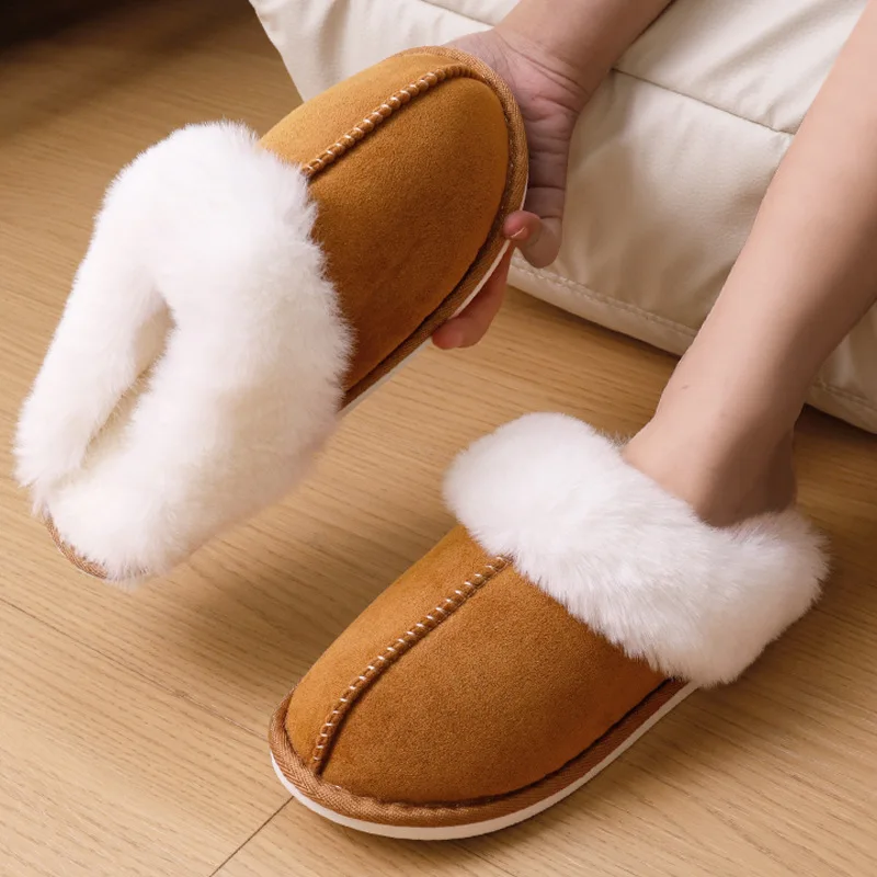 

New Winter Warm Flat Fur Slippers Women Faux Suede Fluffy Furry Home Slides Woman Comfort Non Slip Indoor Floor Cotton Shoes