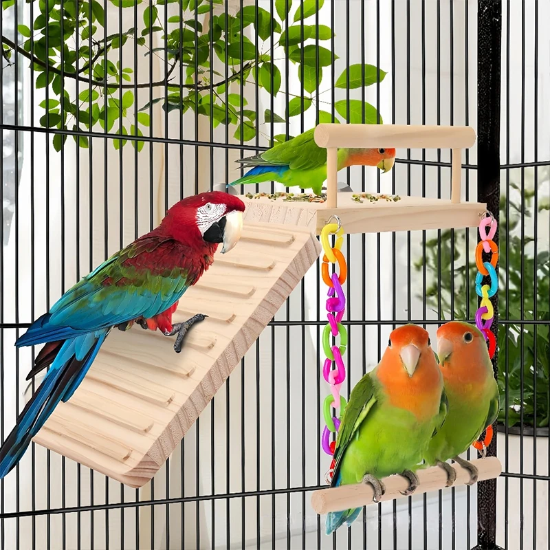 

Parrot Climbing Ladder with Swing Bird Perches Platform Parrot Entertainment Climbing Ladder Combination Set Cage Accessories