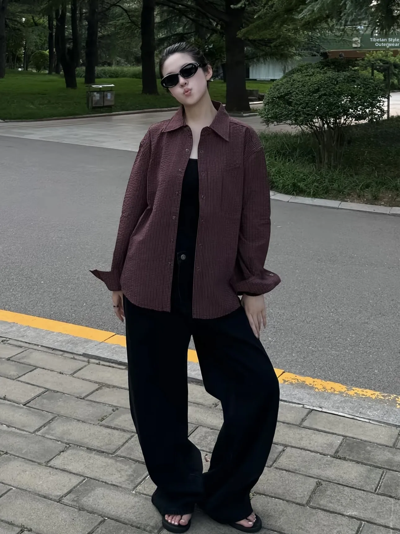 

Ретро американский коралловый красный Brued Long Sve Plaid irt ex Повседневная ткань с пузырьками свободного покроя из полиэфирного волокна Осенняя одежда