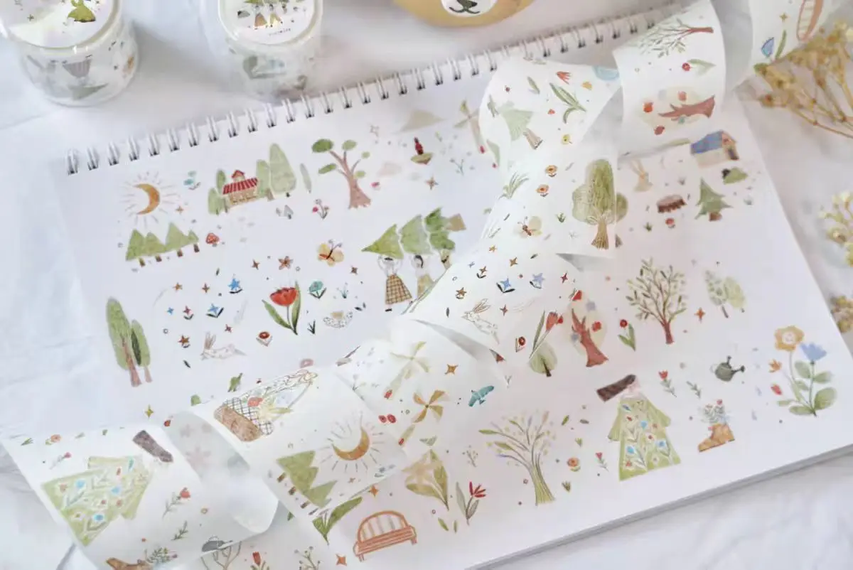1 Loop 120cm Fairy Forest Flower Girl Matte PET Washi Tape DIY Decor Card Making Scrapbooking Planner Sticker