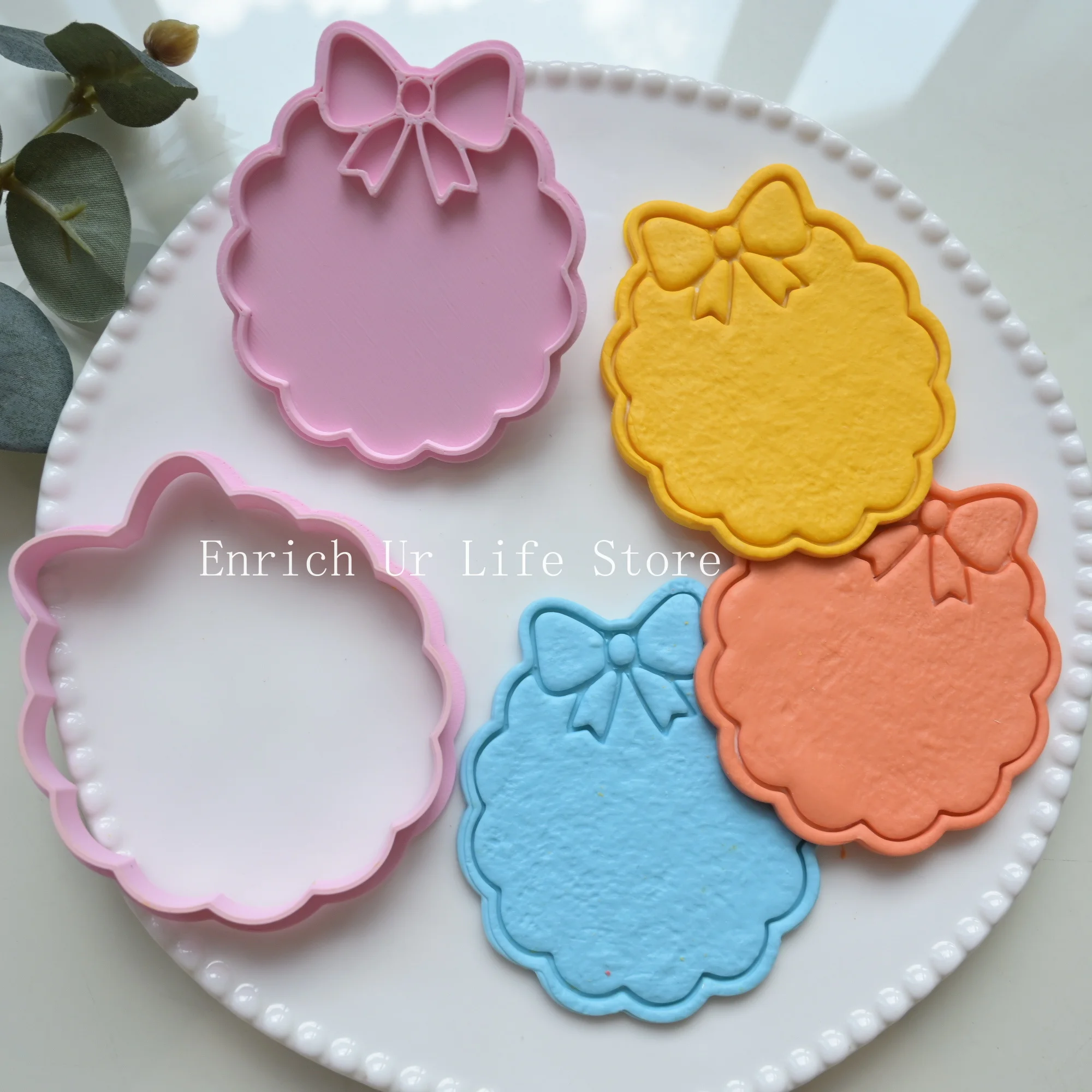 Vintage Plaque Frame Cookie Cutter Oval Bow Frame Biscuit Mold Wedding Blessing Frame Fondant Biscuit Mold Cake Decoration Tool