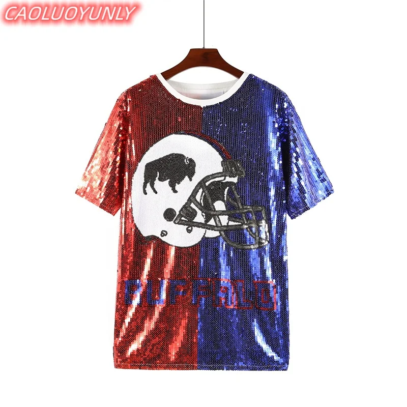 

Summer New High Quality Streetwear Cartoon Sequins Letter Short Sleeve T-Shirt Hip Hop Round Neck Straight Loose Women' Wears