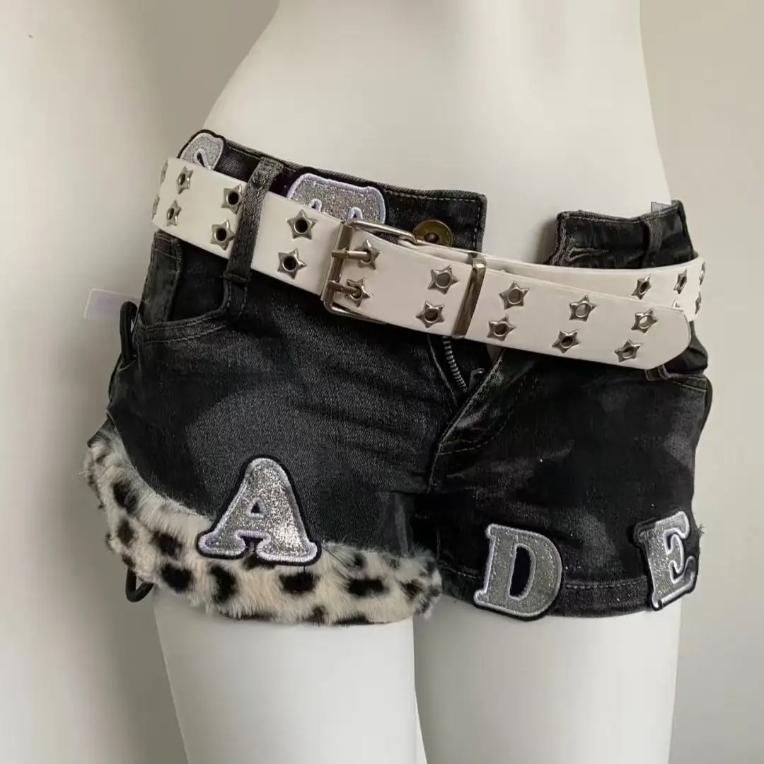 Y2k Embroidered Patch Denim Shorts Woman Harajuku Retro Sexy Hot Girl Ultra Short Jeans Fashion Street Clothing Sports Pants