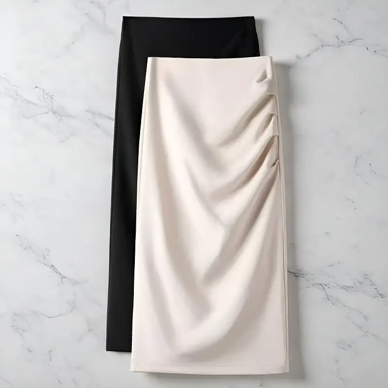 Folded Skirt Suit Professional Commuter Women's Clothing Rear Split High Waist Medium and Long Skirt