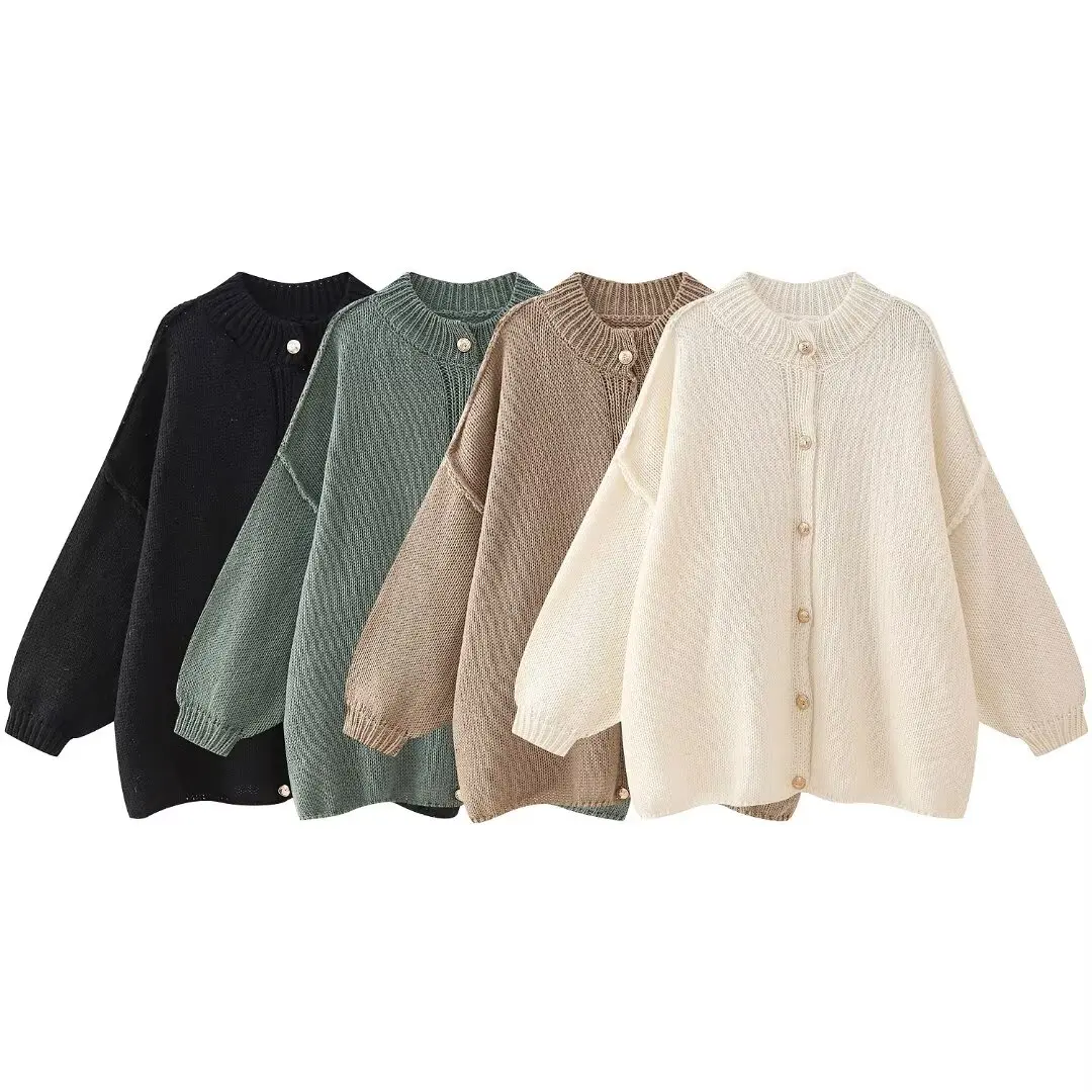 Tangada 2024 Women Oversized Cardigan Sweaters Buttons Long Sleeve Female Jumper BE0207