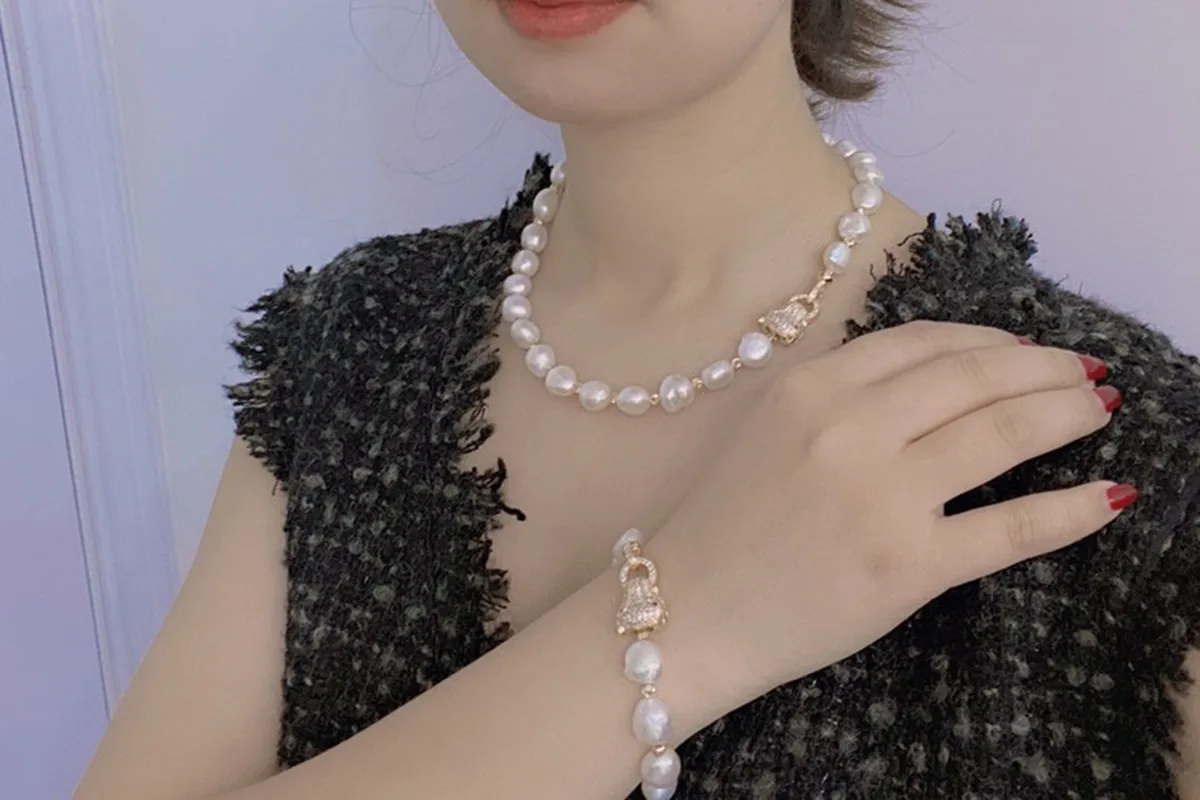 10-11mm Baroque Pearl Jewelry Set Natural Freshwater Pearl Shockwave Necklace fashion gift for women 073104