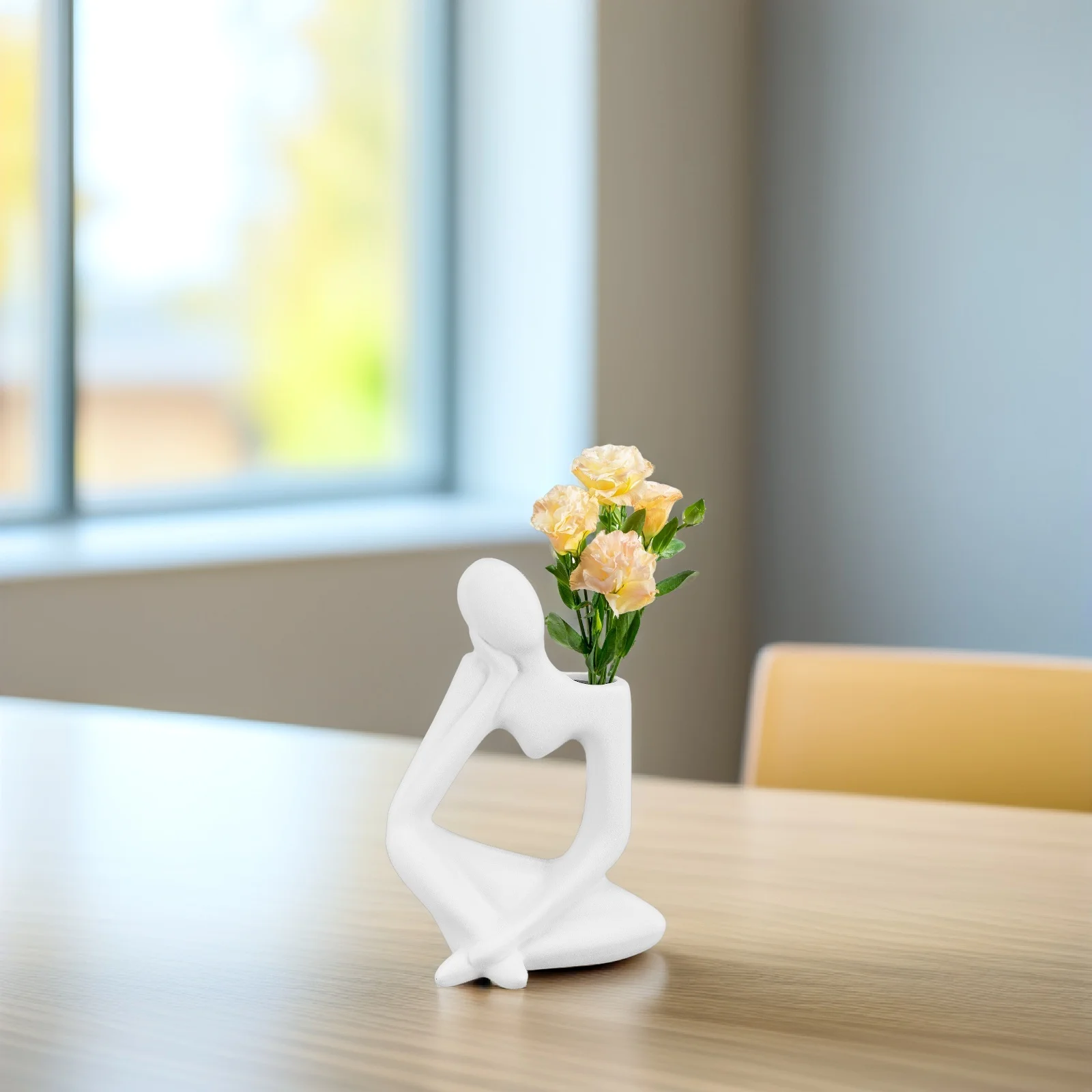 

Ceramic Vase Thinker Sculpture Modern Aesthetic Room Decoration Small Flower Vase for Bookshelf Table Centerpiece Dried Floral