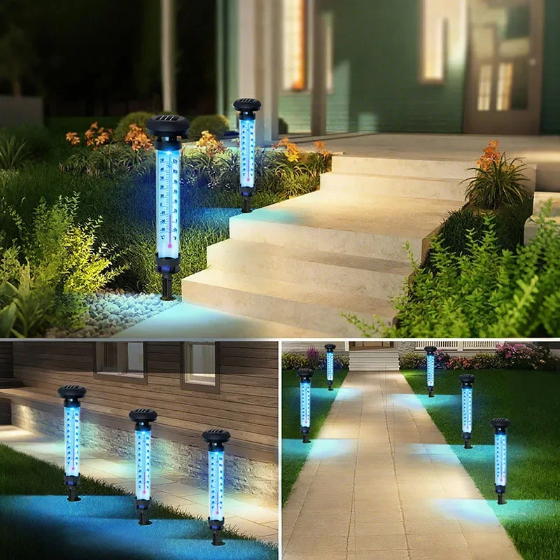 في الهواء الطلق مقاوم للماء تعمل بالطاقة الشمسية حديقة ضوء LED مصباح ديكور الحديقة مع ميزان الحرارة مقاوم للماء مصابيح إضاءة للمناظر الطبيعية للفناء