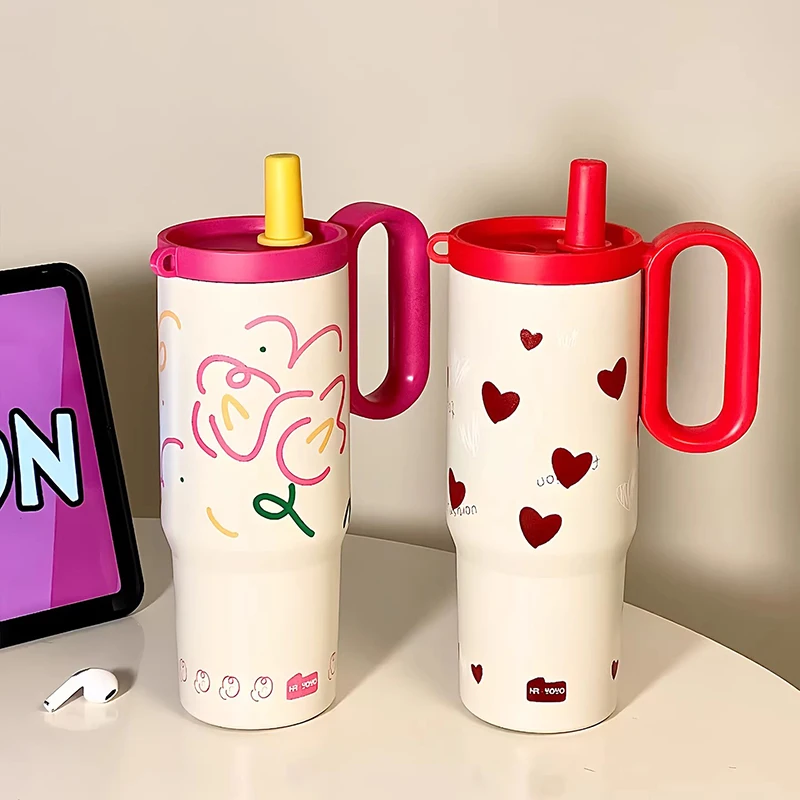 

720ml Cute Stainless Steel Water Bottle Large-Capacity Thermal Mug For Coffee Tea Tumbler Insulated Car Thermos Keep Hot Cold