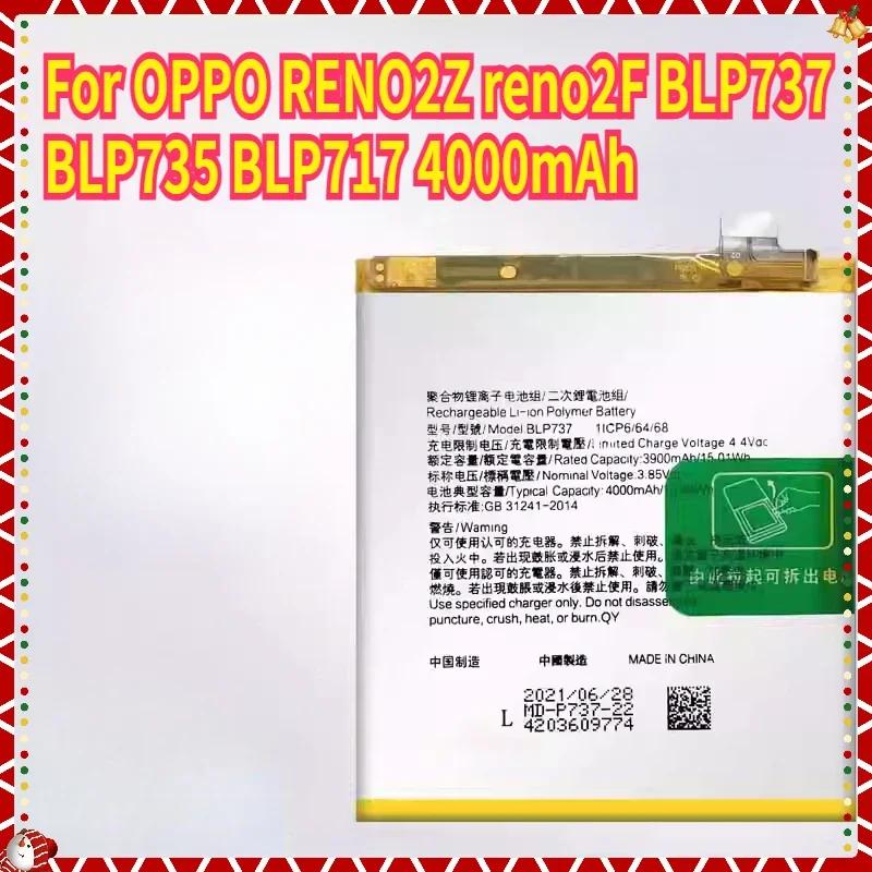 

New Phone Battery for OPPO RENO2Z Reno2F BLP737 BLP735 BLP717 4000mAh