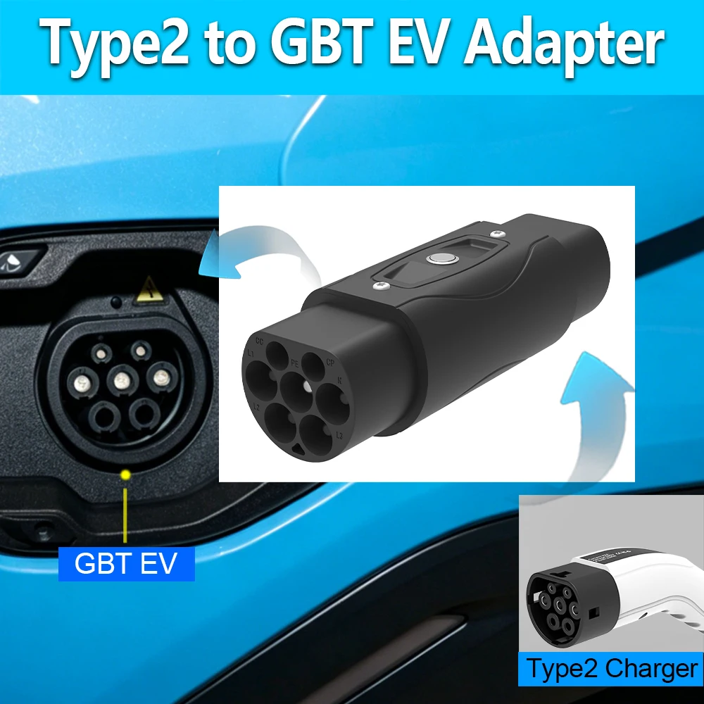UNIRISE 1P/3Phase EV Adapter Type2 to GBT 32A 7KW-22KW AC Charging Converter for GB/T 20234 China Standard Car Charger Connector