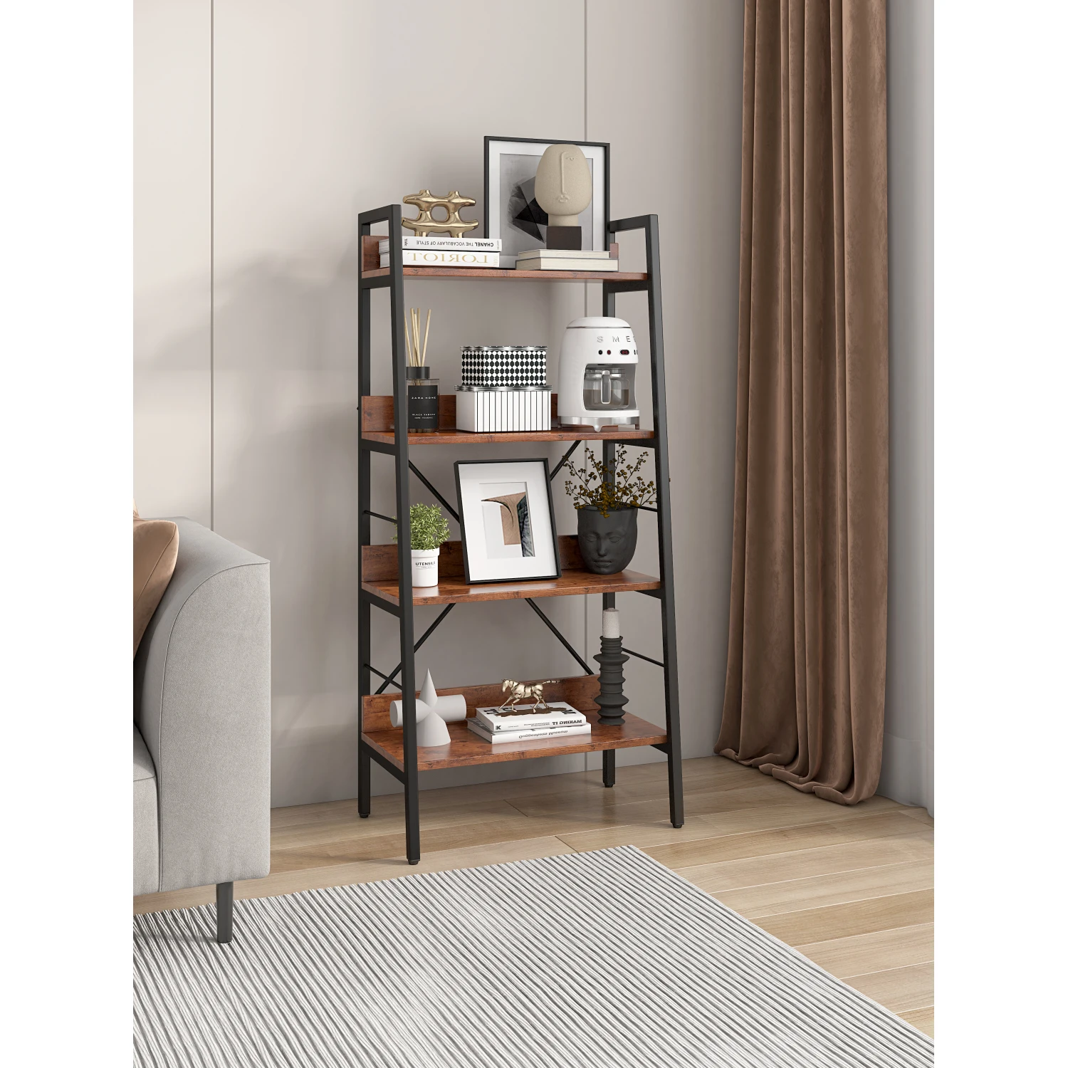 

DN 4 LAYER DISPLAY BOOKSHELF H LADDER SHELF STORAGE SHELVES RACK SHELF UNIT METAL FRAME, TIGGER, 1 pc per carton