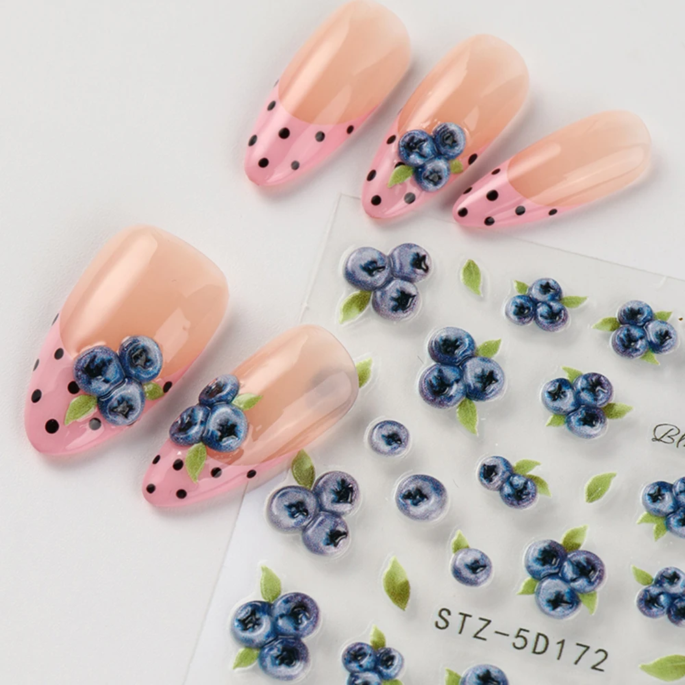 1/2 Stück Niedliche Sommer-Blaubeer-3D-Nagelkunst-Aufkleber 5D Gravierte Blaubeer-Nagelsticker DIY Maniküre-Designs Nageldekorationen – Detail 5