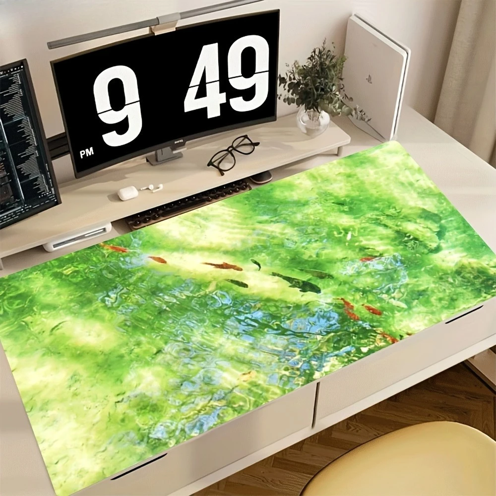 Tapis de souris et accessoires de bureau à motifs vagues et poissons vertes, organiseurs de bureau et plateaux