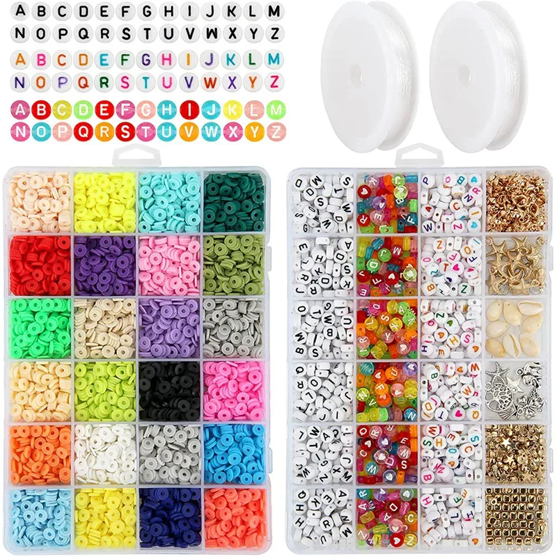 

Clay Heishi Beads For Jewelry Making,Flat Round Polymer Clay Beads, Letter Beads, For Bracelets Necklace Earring DIY Kit