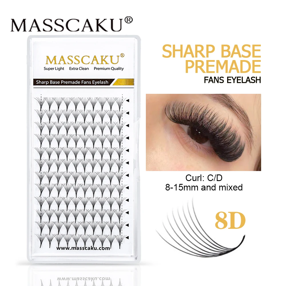 

High Quality Pre Make Volume Fans Pointy Base Eyelash Extension C D Curl 0.07mm 8-15mm Single Length 6D-8D Sharp Stem Lashes