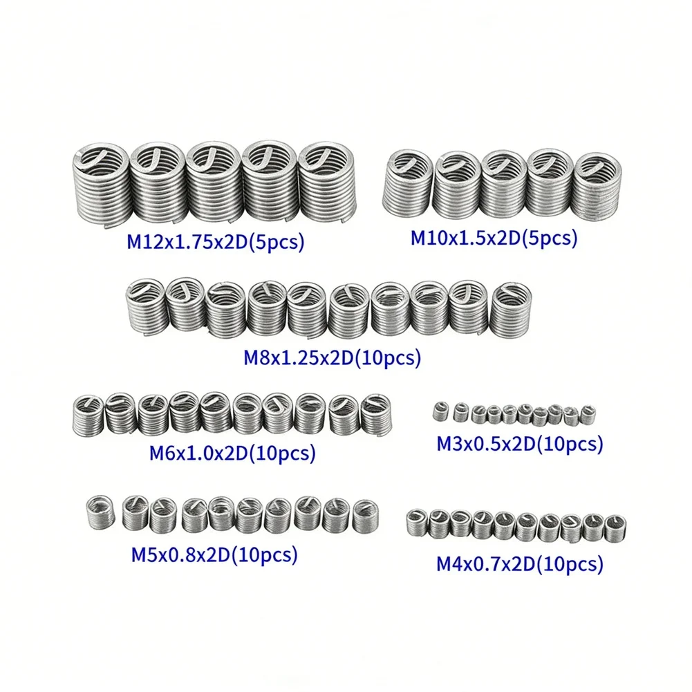 Wire Thread Insert Kit Stainless Steel 304 Grade 60pcs Threaded Sleeve Set Compatible with For M3 M5 M6 M8 M10