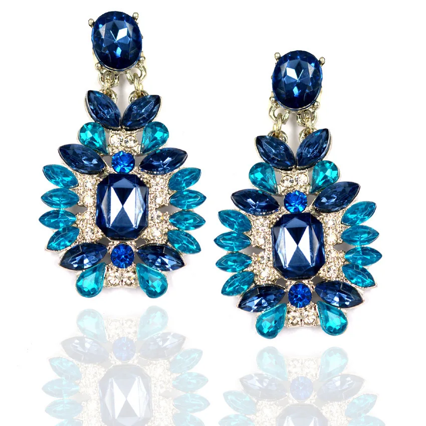 European and American fashion new jewelry exquisite popular geometric exaggerated diamond crystal gemstone stud earrings wholesa